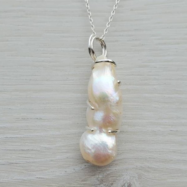 15*40mm Super Large Baroque Pearl pendant in sterling silver, freshwater Baroque pearl necklace, unisex statement pendant, Mother's Day gift