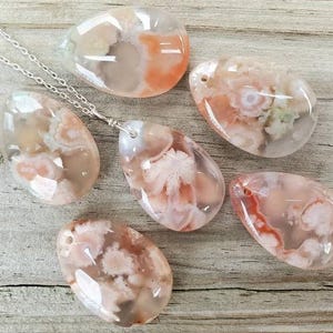 天然ピンクフラワーアゲートネックレス（スターリングシルバー）、桜アゲートネックレス、桜アゲートペンダント、クリスマスギフト