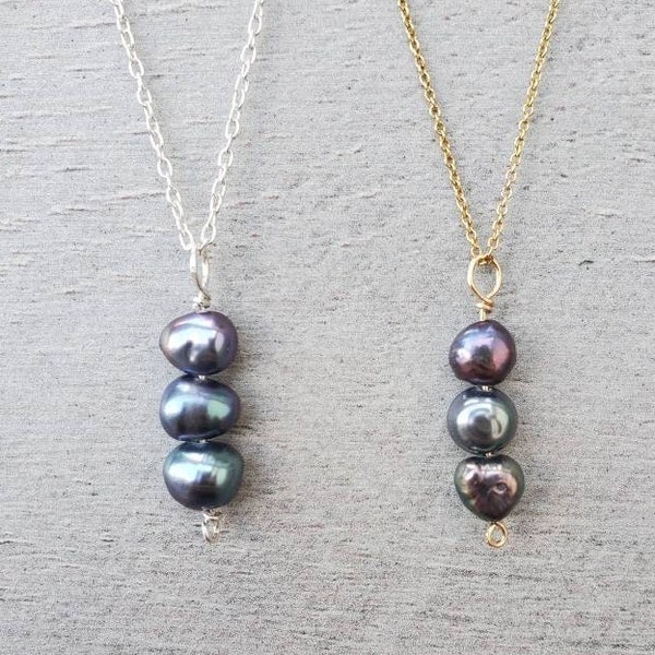 Genuine freshwater black pearl pendant with sterling silver or 14K gold filled, black pearl necklace, potato pearl necklace, gift for her