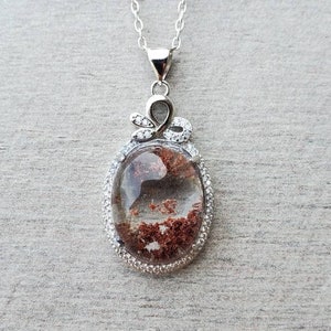 Natural Garden Quart pendant, Phantom Quartz/ Lodolite necklace, gemstone crystal necklace, gift for gardening lovers, gift for her