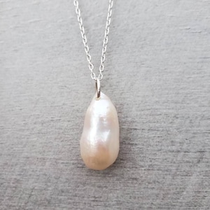 Genuine large Baroque pearl pendant with sterling silver, rosy 23mm big pearl necklace, pearl statement necklace, Christmas gift for her