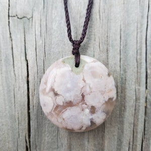Natural Flower Agate necklace, Sakura cherry blossom plume moss agate pendant, gemstone crystal floral necklace, Christmas gift