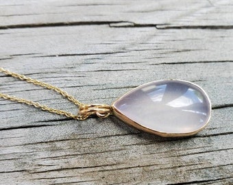 Rose Quartz Pendant Necklace: handmade 14K Gold-Filled, Teardrop Natural Gemstone