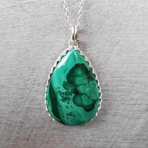 Natural Malachite pendant with sterling silver, green gemstone pendant necklace, crystal pendant, gift for her