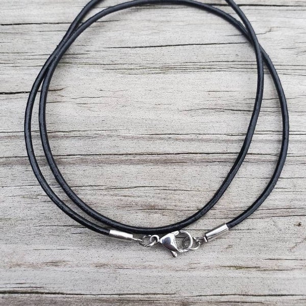 Genuine black leather necklace cord, 2mm black cord chain necklace, choker cord, black leather necklace with stainless steel