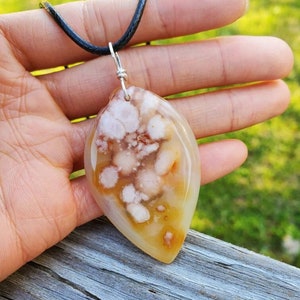 Flower Agate Necklace: Natural Agate Pendant With Sterling Silver