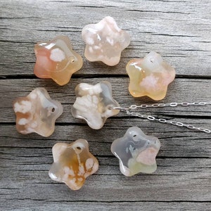 Unique natural flower agate star necklace, cherry blossom included agate necklace, necklace for girls, Christmas gift