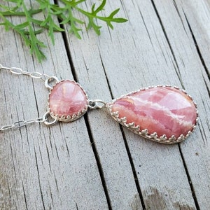 Natural pink Rhodochrosite necklace with sterling silver, handmade gemstone statement necklace, Rhodochrosite pendant, gift for her