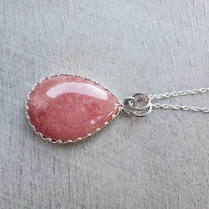 Natural red Rhodochrosite necklace with sterling silver, silversmith gemstone Rhodochrosite pendant, crystal necklace, gift for her