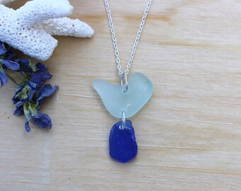 Ketting blauw zeeglas: sterlingzilveren hanger, strandsieraden