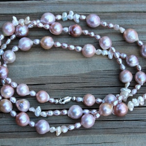 38&quot;Long Genuine Freshwater Purple Pearl Necklace, Unique Large Violet Pinkish Purple Edison Pearl Statement necklace, Christmas gift