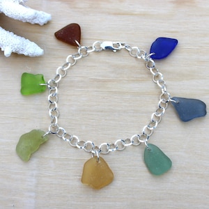 Bracelet en verre de mer authentique avec argent sterling, bracelet en verre de mer coloré réglable, verre de mer trouvé sur la plage, bijoux en verre de mer, g