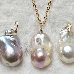 Handcrafted large Baroque Pearl pendant with 14k gold filled, Baroque pearl gold necklace, unique fireball pearl pendant, gift for her