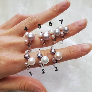 Real freshwater pearl ring adjustable with sterling silver, multicolor pearl cluster ring, pearl statement ring, gift for her image 7