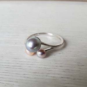 Real freshwater pearl ring adjustable with sterling silver, multicolor pearl cluster ring, pearl statement ring, gift for her image 2