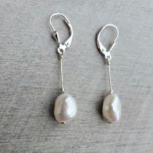 Genuine freshwater pearl earrings with sterling silver, 8*12mm Baroque pearl earrings, white pearl drop earrings, gift for her