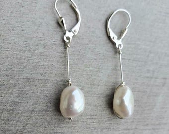 Baroque Pearl Drop Earrings: Sterling Silver Freshwater Pearls