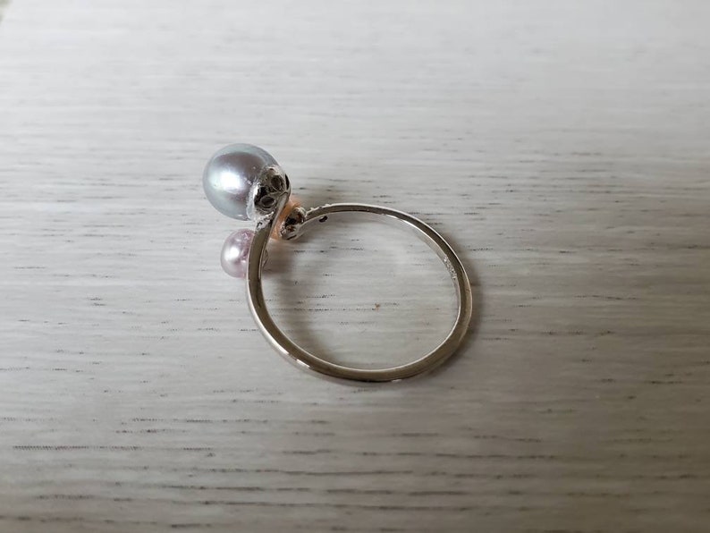 Real freshwater pearl ring adjustable with sterling silver, multicolor pearl cluster ring, pearl statement ring, gift for her image 3
