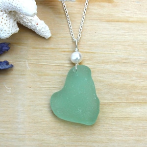 Genuine teal sea glass necklace with sterling silver, free-form blue-green sea glass necklace, beach gift, gift for sister, gift for her