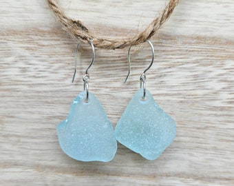 Aqua blue sea glass earrings with sterling silver, authentic beach found sea glass, seaglass earrings, gift for her