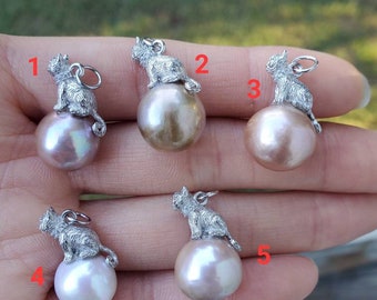 Embolden Jewelry Pearl Cat Necklace - Sterling Silver Plated, Freshwater Cultured Pearl, 16" Extender Chain