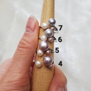 Real freshwater pearl ring adjustable with sterling silver, multicolor pearl cluster ring, pearl statement ring, gift for her image 6