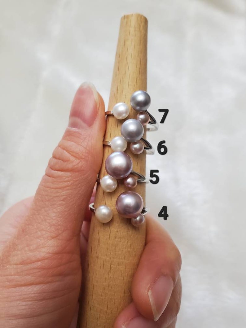 Real freshwater pearl ring adjustable with sterling silver, multicolor pearl cluster ring, pearl statement ring, gift for her image 6