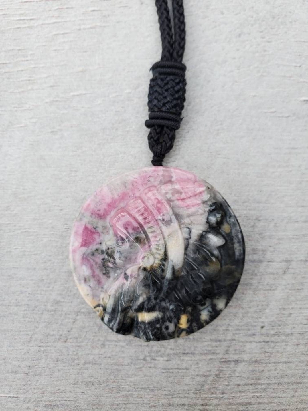 Large Natural Rhodonite Necklace, Pink Crystal Necklace, Gemstone ...