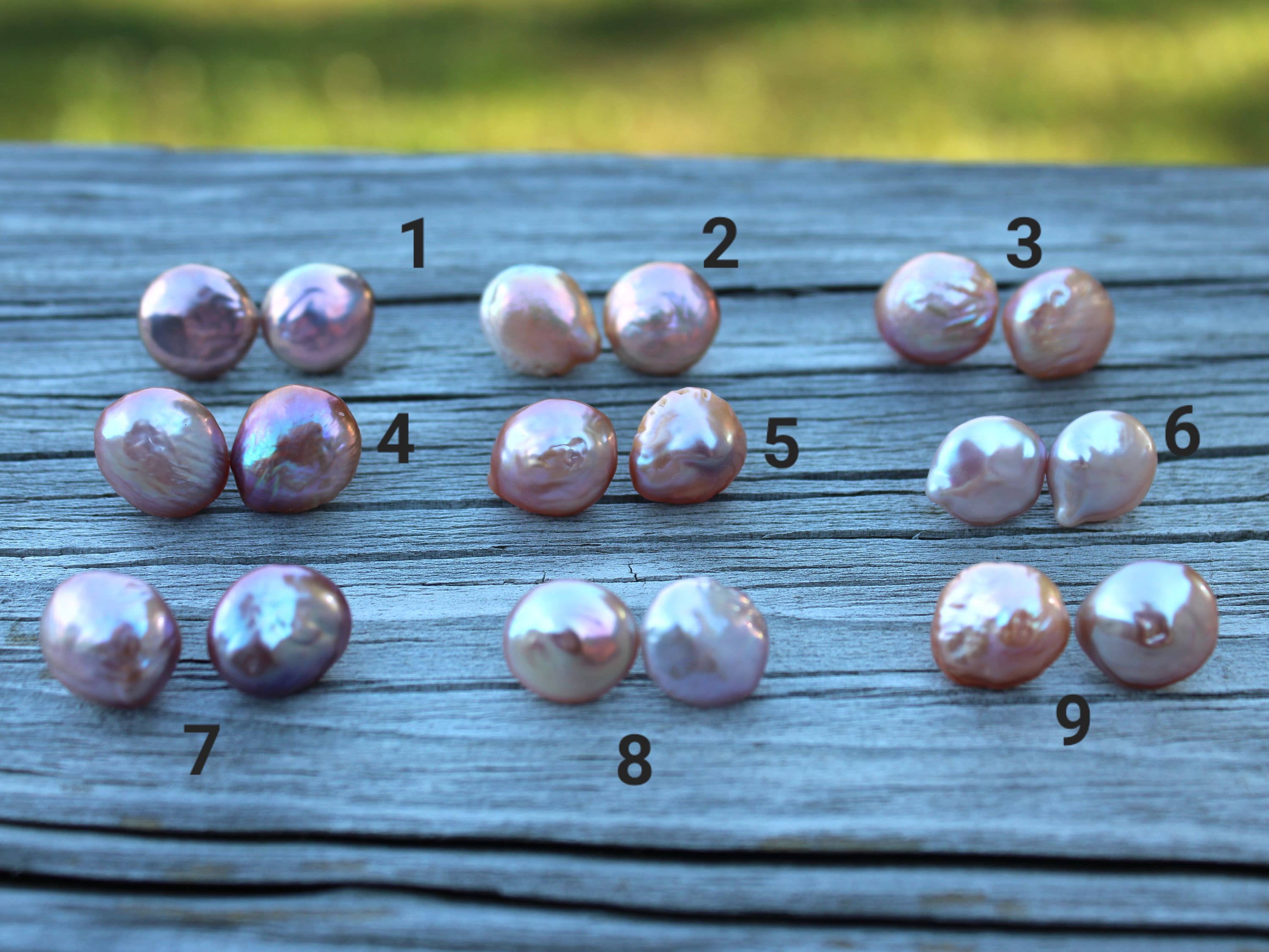 13-14mm Metallic Violet and Gold Pearl Earrings With 14k