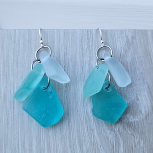 Sea glass earrings with sterling silver hooks and stainless steel, green/aqua/sea foam and blue seaglass dangle earrings, gift for her