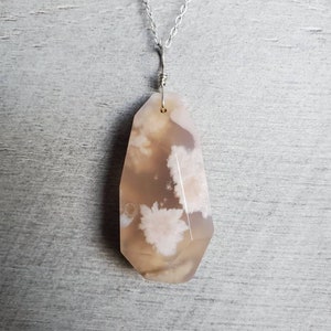 Natural pink Flower Agate pendant with sterling silver, unique Cherry Blossom Agate necklace, gemstone floral necklace, gift for her