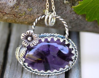 Trapiche Amethyst Anhänger: Handgemachtes Sterling Silber Blumenmuster
