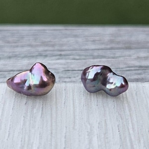 Natural Keshi Pearl Earrings: Dark Purple Sterling Silver Studs (5-8mm)