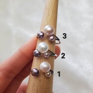 Real freshwater pearl ring adjustable with sterling silver, multicolor pearl cluster ring, pearl statement ring, gift for her image 5