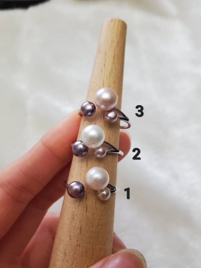 Real freshwater pearl ring adjustable with sterling silver, multicolor pearl cluster ring, pearl statement ring, gift for her image 5