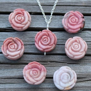 Natural pink Rhodonite rose necklace with sterling silver, Rhodonite necklace, gemstone floral necklace, rose charm, Christmas gift