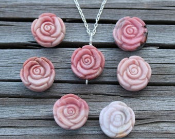 Rhodoniet roosketting: natuurlijke roze edelsteen, sterlingzilveren bloemenbedel