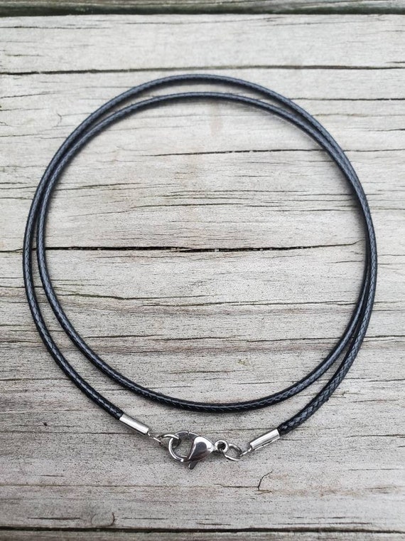 Polyester cord/2.0mm Black Leather Necklace Cord Necklace/Choker Cord/Black Leather Necklace with Stainless Steel Clasps, DIY Necklace Line