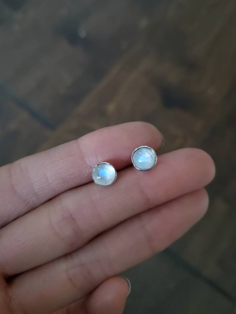 Moonstone stud earrings in fine silver and sterling silver Etsy