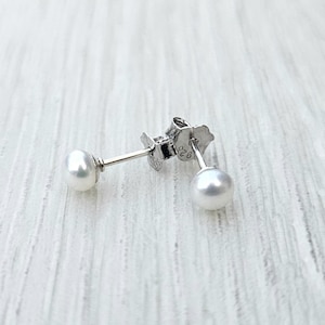 4mm tiny genuine freshwater pearl stud earrings with sterling silver, white dome pearl earrings, gift for her