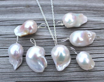 Handcrafted Baroque Pearl  Sterling Silver Pendant Necklace