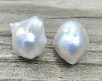 Baroque Pearl Earrings: Solid Sterling Silver, Iridescent Freeform Pearl