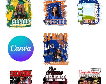 Paquete de 7 camisetas de graduación editables en Canva, paquete de camisetas de graduación de 2025, paquete de plantillas de camisetas de graduación, plantilla de camiseta de graduación de Canva