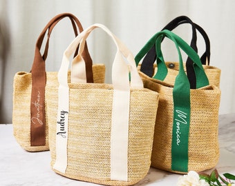 Personalized Burlap Tote Bag Bridesmaid Tote Bag Custom Straw Bag Bride Bag Gifts for Her Hen Party Bag Bachelor Gift Bachelorette Party Bag