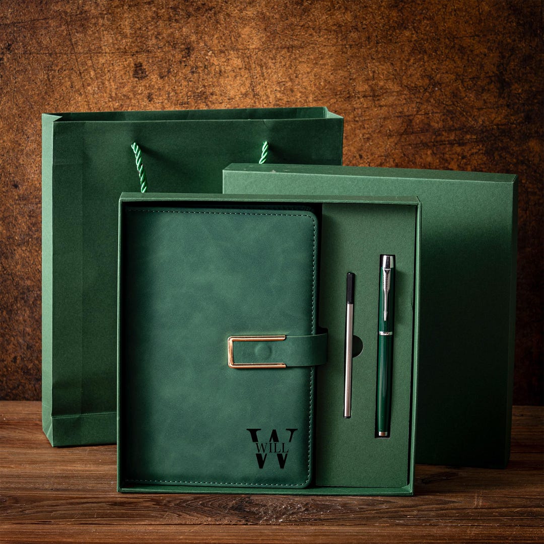 Personalized Leather Notebook Set, Engraved Ballpoint Pen, Custom - Etsy