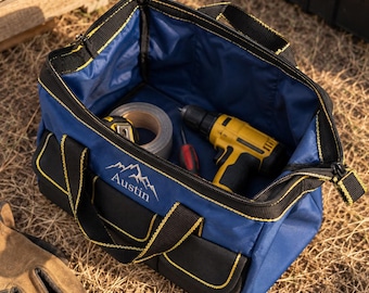 Personalized Tool Organizer Bag, Custom Name Embroidery, Multi Pocket Work Bag, Handyman Gift, Construction Worker Gift FF10
