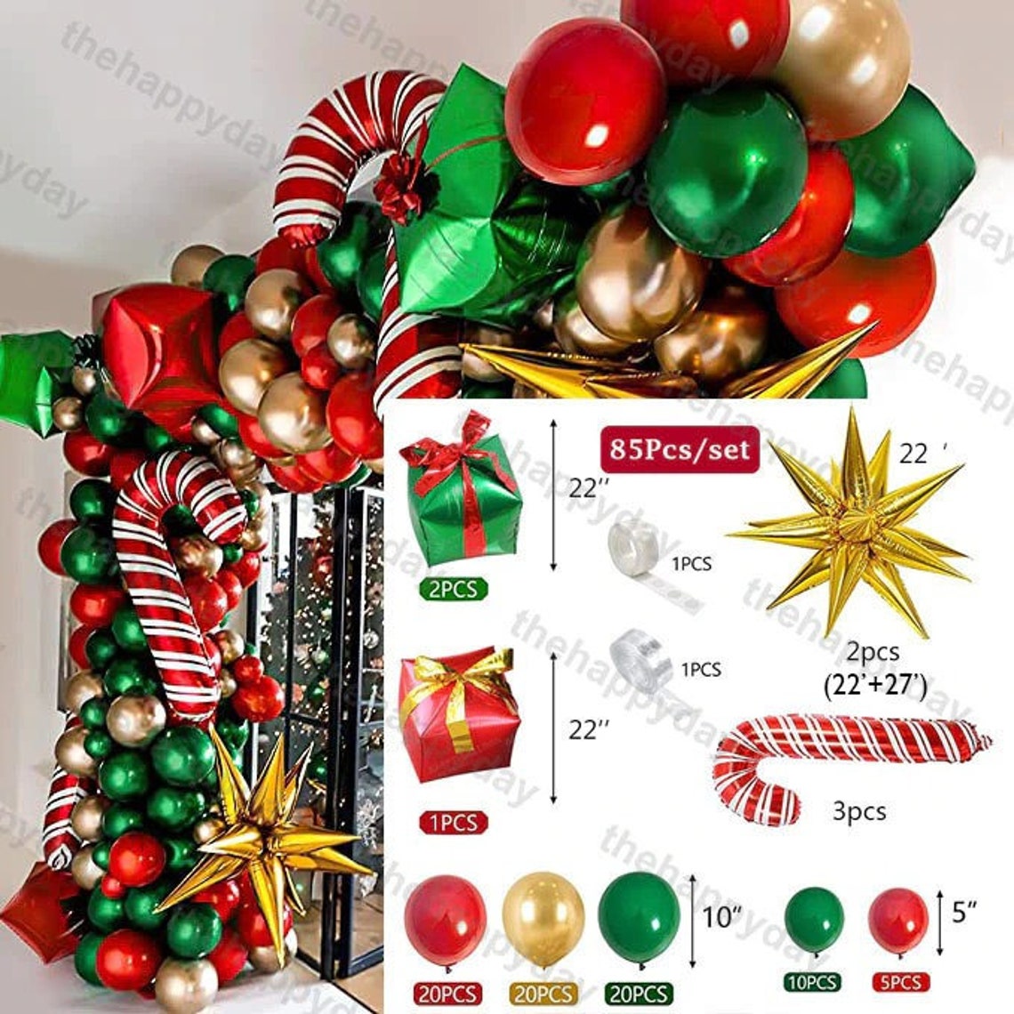Christmas Balloon Arch Green Gold Red Box Candy Balloons Etsy