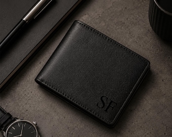 Personalized Leather Wallet for Men, Custom Engraved Wallet, Minimalist Bifold Wallet,Anniversary Gift for Him, Groomsmen Gift SJ2605