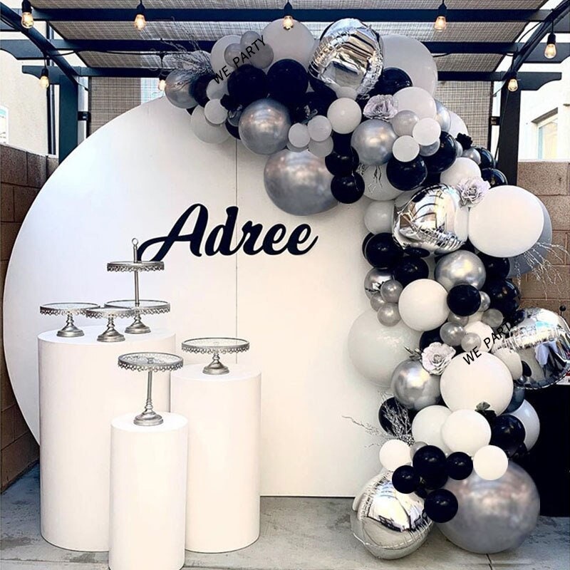 134pcs Silver 4D Balloons Garland Arch Gray White Black Ballon Etsy