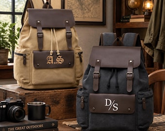 Groomsmen Gift Personalized Mens Backpack, Custom Rucksack, Vintage Canvas Leather Backpack, Best Man Gift, Custom Name Travel Bag for Him